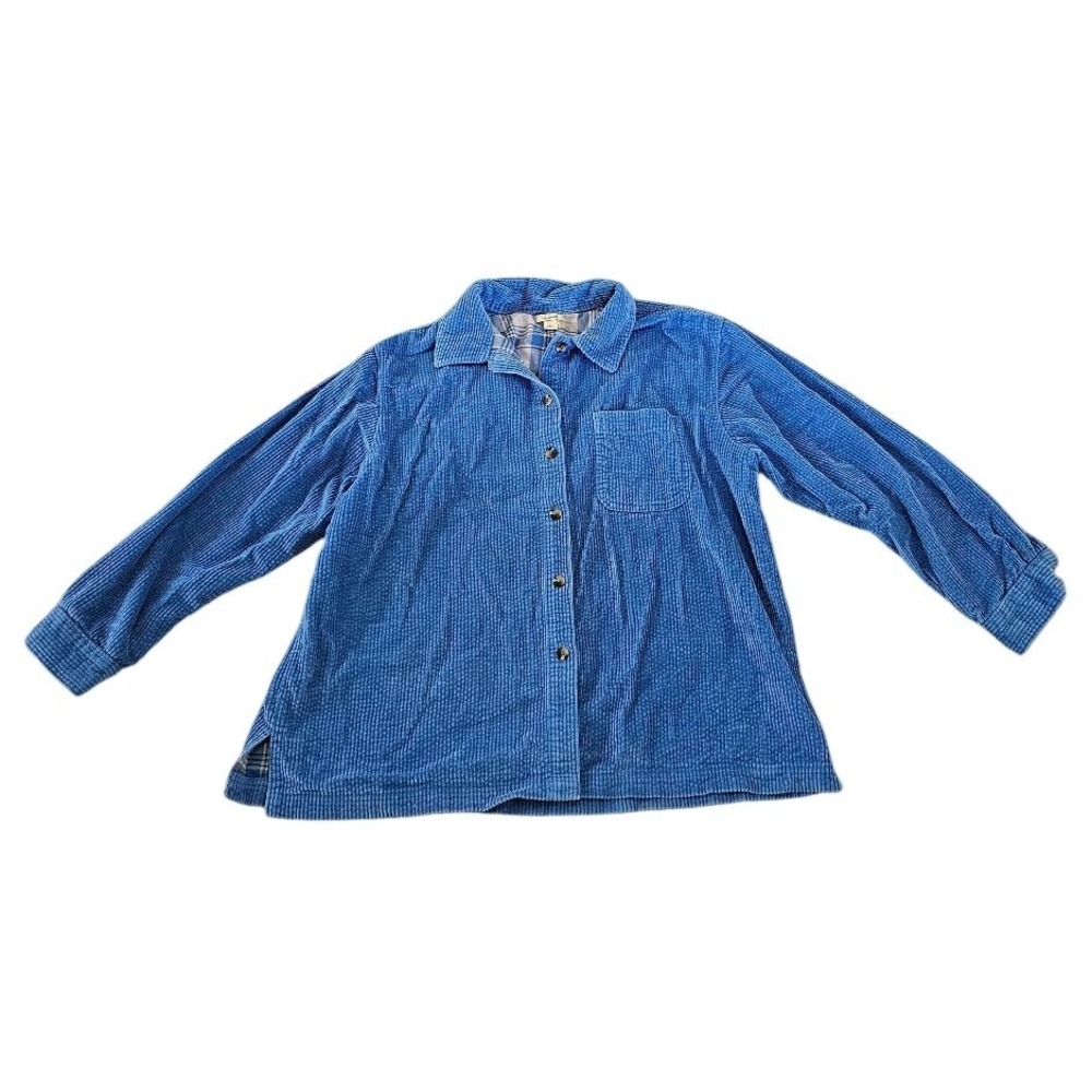L.L. Bean Blue Corduroy Flannel Lined Shirt Jacket Womens Large Petite Shacket